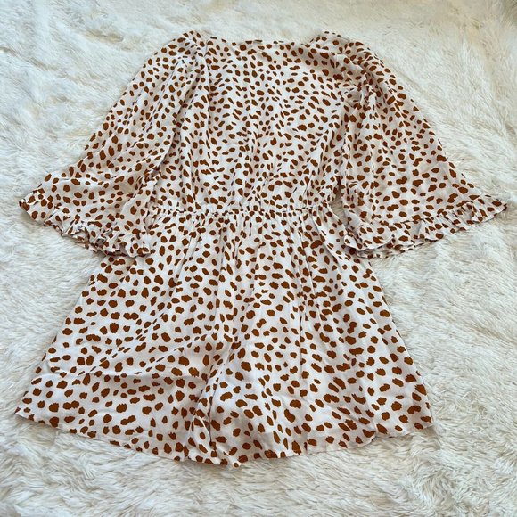 KOri America Romper Small Animal Print Drawstring Waist Pocket Boho Ruffle 15348 - Picture 4 of 13